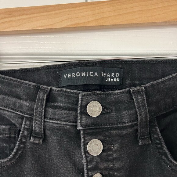 Veronica Beard Carolyn Baby Boot Jeans Black 29 Raven Wash Stripe Button Fly - Picture 6 of 9